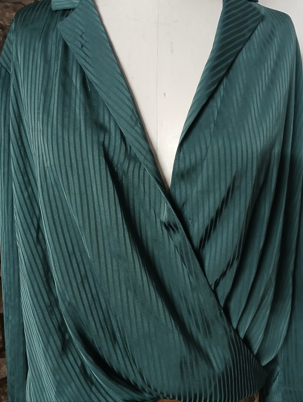 Women's Emerald Green Pleated Wrap Blouse